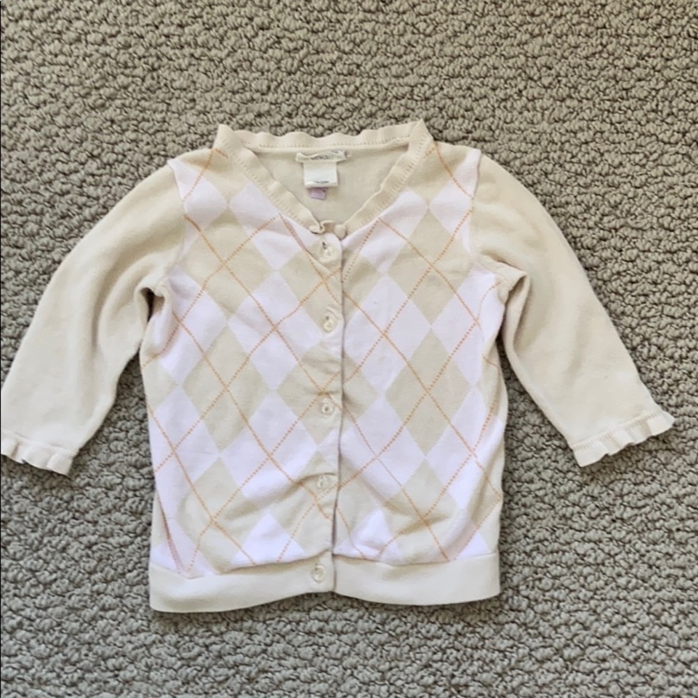 J Crew Cream/Pink Argyle Cotton Cardigan Sweater